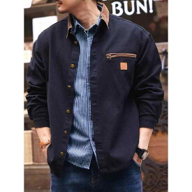 ジャケット メンズ アメリカンカジュアル アメカジ ワークジャケット ゆったり ヘビーウェイト 配色切り替え 襟付き コットン混紡 アウター 秋冬 ストリートファッション タウンユース ブラック ブルー