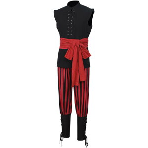 コスチューム メンズ 男性用 中世風 西部劇風 レトロ ヴィンテージ 舞台衣装 仮装 コスプレ ハロウィン イベント 海賊パンツ 編み上げベスト ノースリーブ ロングパンツ ポリエステル セッ