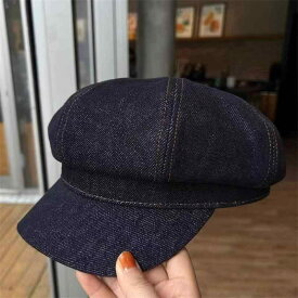 ベレー帽 レディース デニム 綿 キャスケット 画家帽 小顔効果 すっぴん隠し レトロ カジュアル エレガント 普段使い お出かけ UVカット 日よけ 通気性 ラウンド型 つば広 高級感 ダークブルー ネイビー