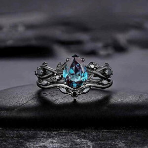 指輪 男女兼用 ペアリング ファッション アクセサリー 婚約 記念日 ギフト ガンブラック アクアマリン ジルコニア 幾何学デザイン 合金製 電気メッキ加工 欧米スタイル