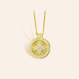 ネックレス レディース 女性用 S925純銀 金剛杵 八宝羅盤 円盤 ラウンド ペンダント ショパンチェーン 古法 ジルコニア アンティーク風 ゴールド色 黄金色 電気メッキ加工 新中国風 エスニック 民族風 個性的なデザイン 普段使い カジュアル 春夏