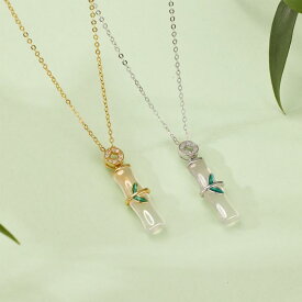 ネックレス レディース 女性用 S925シルバー 白玉髄 銅銭 竹モチーフ シンプル 高級感 おしゃれ 鎖骨チェーン ショートネックレス O字チェーン 多層 プラチナカラー ゴールドカラー オフィス 通勤 普段使い ファッション小物 春夏