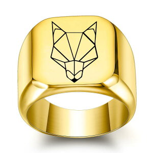 指輪 メンズ 男性用 オオカミモチーフ 抽象的 チタン鋼 電気メッキ加工 レトロ パンク ロック スクエア 四角形 学生向け トレンディ アート風 ファッションリング 普段使い ブルー シルバー