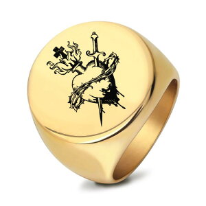 指輪 レディース チタン鋼 パンクロック レトロ ヴィンテージ レーザーカットハート 丸型 22mm 光沢 リング 普段使い カジュアル ストリート アクセサリー シルバー ゴールドカラー