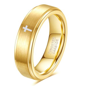 指輪 男女兼用 タングステン鋼 クロス 6mm幅 レーザー刻印 シンプル スタイリッシュ 欧米風 ファッション 電気メッキ加工 普段使い プレゼント ギフト スチール ゴールド ブラック