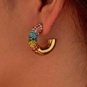 ピアス レディース ステンレス チタン C型 フープピアス カラージルコニア 18Kゴールドカラー 電気メッキ加工 高級感 高見え シンプル おしゃれ 普段使い カジュアル 通勤 オフィス 冬