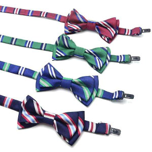 蝶ネクタイ キッズ 男の子 女の子 幼児 小学生 ボウタイ 韓国風 二重 ストライプ ポリエステル フォーマル 入学式 卒業式 発表会