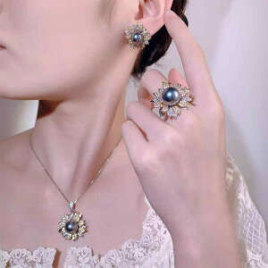 ジュエリーセット レディース フェイクパール グレー ペンダントネックレス 指輪 ピアス S925シルバーポスト バイカラー電気メッキ ファッション 通勤 オフィス 普段使い エレガント 高級感