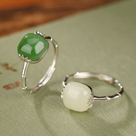 指輪 男女兼用 ユニセックス シルバー925 和田玉 碧玉 竹節 竹の葉 象嵌 レトロ アンティーク 上品 シンプル 万能 フリーサイズ リング 普段使い カジュアル