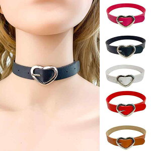 チョーカー レディース パンク ロック ゴシック ハート型バックル フェイクレザー 個性的 おしゃれ 円形 ナイトクラブ イベント パーティー ネックレス 首輪 黒 白 赤