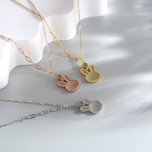 ネックレス S925シルバー ウサギ アニマルモチーフ 碧玉 ジルコニア きらめき ペンダント ファッション 通勤 デイリーユース シンプル 上品 エレガント ゴールド プラチナ ローズゴールド 春