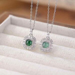 ネックレス レディース S925純銀 ブルー翡翠 グリーン翡翠 おしゃれ 高級感 エレガント シンプル スクエア 丸玉 幾何学模様 ペンダントトップ チャーム 普段使い デイリー オフィス カジュア