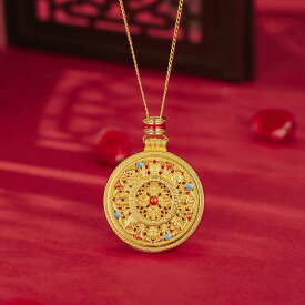 ネックレス 女性用 925スターリングシルバー 八宝羅盤 カラーストーン 透かし彫り 龍鳳モチーフ 金メッキ 鎖骨チェーン ファッション オフィス エスニック 普段使い