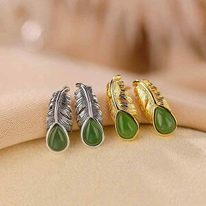 ピアス イヤリング シルバー925 K18金メッキ ゴールド シルバー 和田翡翠 緑 フェザー 羽 ティアドロップ しずく クラシカル シンプル 上品 エレガント 洗練された 普段使い デイリー オフィス
