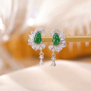 ピアス レディース 925純銀 シルバー 翡翠 瓢箪モチーフ 三日月デザイン 縁起物 植物モチーフ 高級感 おしゃれ レトロ 個性的 普段使い デイリーユース 上品 エレガント