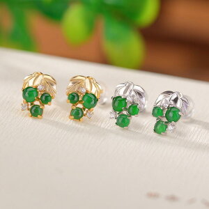 ピアス レディース S925 シルバー ゴールドコーティング 翡翠 ブドウ 丸玉 スタッドピアス 個性的 おしゃれ 上品 シンプル レトロ ファッション 普段使い 夏