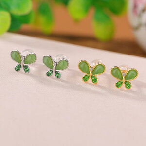 ピアス レディース S925純銀 金メッキ 和田翡翠 エナメル 蝶モチーフ ドロップデザイン ゴールド シルバー レトロ エレガント 上品 繊細 普段使い