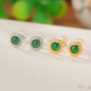 ピアス レディース S925純銀 金メッキ 翡翠 レトロ 高級感 シンプル ツイスト 縄目 丸玉 スタッド ゴールド シルバー 普段使い