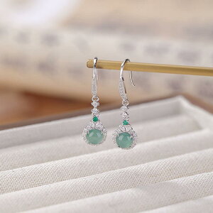 ピアス レディース 925純銀 スターリングシルバー ブルー翡翠 ヒスイ シンプル 上品 エレガント 幾何学模様 円形 丸珠 ドロップ 揺れる カジュアル ファッション 普段使い お出かけ レトロ ク