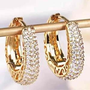 フープピアス レディース ストリートファッション ジルコニア 個性的 透かしデザイン インスタグラム風 シンプル 合金 ゴールド U字形 丸型 欧米風 通勤 デイリー 耳飾り アクセサリー