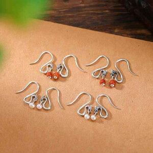 ピアス レディース S925 シルバー 純銀 南紅 赤瑪瑙 レッドメノウ 淡水パール 新中華風 モダンチャイニーズ レトロ ヴィンテージ アンティーク加工 いぶし加工 龍 鳳凰 縁起物 丸玉 ラウンド