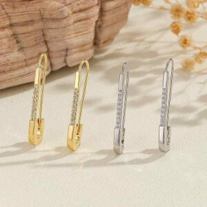 ピアス レディース 欧米風 銅製 ジルコニア 個性派 カラフル 幾何学 安全ピン ゼムクリップ 型 ライトラグジュアリー 電気メッキ ゴールド シルバー ガンメタリック 普段使い オフィス おし