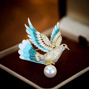 ブローチ レディース 中国風 レトロ 平和の鳩 鳥モチーフ パール ジルコニア マイクロパヴェ 上品 エレガント 高級感 個性的 ユニーク コート ジャケット ドレス フォーマル 普段使い ピン