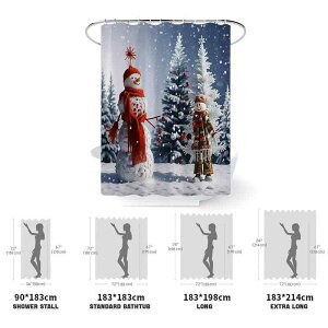 シャワーカーテン クリスマス 雪だるま プリント柄 ポリエステル 防水 撥水 防カビ おしゃれ バスルーム トイレマット 4点セット アメリカンデザイン