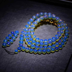 数珠 ドミニカ産 透明感 クリアブルーアンバー 密蝋琥珀 108玉 丸玉 ブレスレット 念珠 天然石 仏具 お守り パワーストーン アクセサリー 腕輪