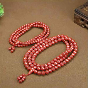 ネックレス 天然朱砂 帝王砂 108玉 仏珠 数珠 多連 ブレスレット 腕輪 パワーストーン お守り 開運 魔除け ユニセックス 男女兼用 アジアン エスニック レッド 赤系