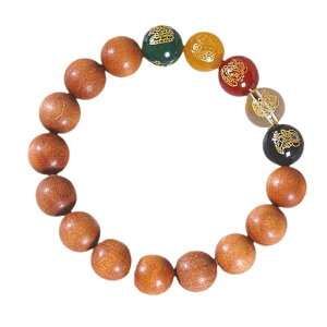 ブレスレット 男女兼用 ペア 老山白檀 天然木 数珠 念珠 五路財神 開運 金運 厄除け 魔除け 縁起物 干支 ハンドメイド エスニック 香木