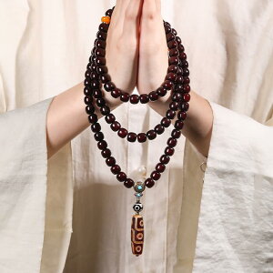 念珠 男性用 天然菩提根 飴色風化熟成材 108玉 多重巻き エスニック調 祈り 数珠 ロングネックレス ブレスレット お守り 高級感