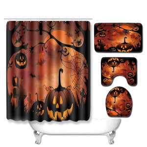 バスマット トイレマット シャワーカーテン 4点セット ハロウィン デコレーション ポリエステル 洗える 防水 滑り止め 吸水 速乾 バスルーム 寝室 玄関 リビング 子供部屋 フロアマット 秋冬