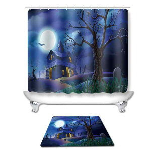 シャワーカーテン ハロウィン かぼちゃ柄 ポリエステル製 デジタルプリント 防水 撥水加工 バスカーテン タペストリー 壁掛け 欧米風 おしゃれ 浴室用 間仕切り 目隠し パーティー飾り