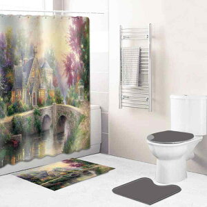 バスルームセット シャワーカーテン トイレマット 玄関マット 油絵風 ウォールタペストリー 短毛 ポリエステル製 高級感 インテリア おしゃれ