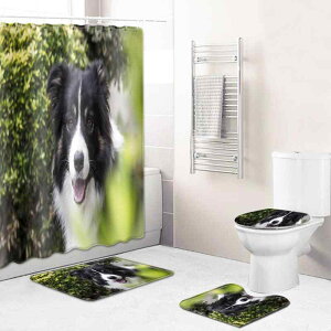 バスルーム用品 クリスタルベルベット トイレマット シャワーカーテン 3点セット 4点セット 犬柄 デジタルプリント ポリエステル製 ふわふわ 吸水 速乾 滑り止め 田園風 かわいい