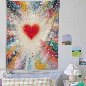 タペストリー カラフル ハート柄 ガーリー ベッドルーム 寮 寝室 子供部屋 リビング 壁掛け インテリア 背景布 模様替え デコレーション 長方形 ポリエステル フリース モダン デジタルプリ