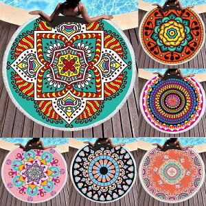 ビーチタオル バスタオル マイクロファイバー 超吸水 速乾 プリント 柄物 フリンジ付き 円形 スイミング プール 海水浴 汗拭き ビーチチェアカバー レジャーシート 春夏