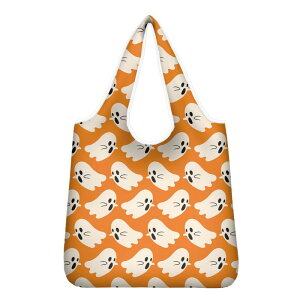 ショッピングバッグ ハロウィン ゴースト カボチャ クモの巣 プリント柄 イベント パーティー ワンショルダー 肩掛け エコバッグ 実用的 普段使い モダンデザイン カジュアル トートバッグ