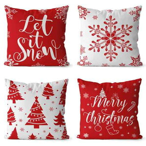 クッションカバー クリスマス 欧米風 ショートボア スノーマン クリスマスツリー柄 プリント スクエア ソファ リビング インテリア 腰当て かわいい ふわふわ(x2)