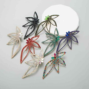 ピアス レディース 欧米風 大ぶり 揺れる リーフ フラワーモチーフ カラーストーン ラインストーン 合金製 個性的 ドロップピアス 高級感 存在感 インフルエンサー カジュアルスタイル パー