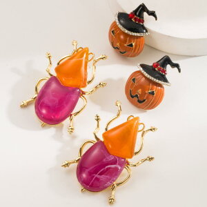 ピアス レディース 女性用 ハロウィン カボチャ てんとう虫 アニマルデザイン 樹脂 エナメル 大ぶり ユニーク カラフル 個性的 合金製 シルバーポスト イベント パーティー カジュアル おし