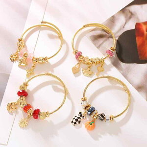 ブレスレット 男女兼用 DIY 合金 ラインストーン チャーム ペンダントトップ 幾何学 サークル サイズ調整可能 個性的 ファッション おしゃれ オフィス カジュアル 普段使い バングル ブラッ