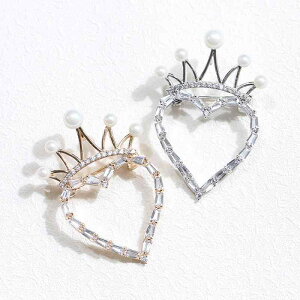 ブローチ レディース 女性用 シンプル ミニマル ストーン装飾 ハート型 かわいい キュート エレガント 上品 華奢 繊細 胸元カバー 谷間隠し 安全ピン 銅製 ワンポイント アクセサリー ゴール