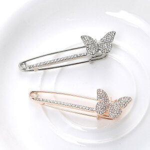 ブローチ レディース 蝶 バタフライ ジルコニア ラインストーン 日韓風 かわいい シンプル おしゃれ 服飾用 ストール留め カーディガン留め 安全ピン 合金 ローズゴールド シルバー