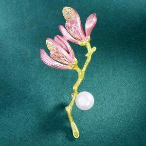 ブローチ レディース 淡水パール エナメル 花 マグノリア レトロ ジルコニア ラインストーン 上品 高級感 ファッション おしゃれ 通勤 オフィス 普段使い 大人 プレゼント 贈り物