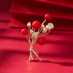 ブローチ レディース 赤い花束 フラワーブーケ 高級感 上品 繊細 エレガント 合金 ラインストーン 煌めく 秋冬 スーツ ジャケット フォーマル オフィス 結婚式 パーティー 普段使い アクセサ