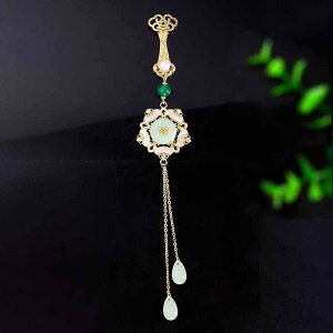 ブローチ レディース チャイナドレス 漢服 中華風 ゴールド 電気メッキ加工 銅 ジルコニア 模造翡翠 淡水パール タッセル 如意モチーフ レトロ 多機能 アクセサリー 高級感