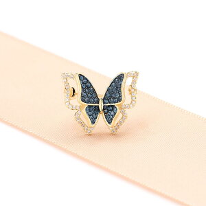 ブローチ 男女兼用 蝶 バタフライ 昆虫 ラインストーン ゴールド ブルー 金メッキ 銅製 上品 エレガント シンプル 小ぶり オールシーズン 万能 ファッション 通勤 普段使い ピン ギフト プレ
