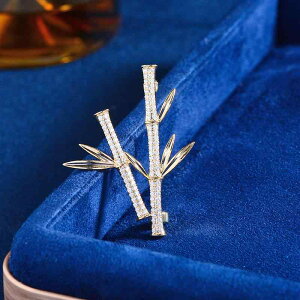 ブローチ レディース 中国風 竹モチーフ 竹節デザイン 銅製 ジルコニア 電気メッキ加工 ゴールド 高級感 エレガント おしゃれ コサージュ 普段使い パーティー フォーマル 通勤